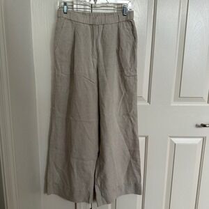 Eileen Fisher Organic Linen Wide Leg Pleated Pants Tan Beige - Size XS